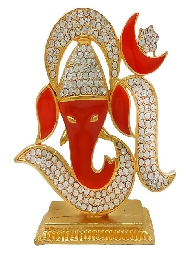 GCT OM Ganesh Idol OM Ganesha Statue Ganpati Vinayaka Murti (B-125) Orange Metal Statue for Home Décor Car Dashboard Mandir Pooja Murti Temple Puja Office Table Showpiece - Image 1